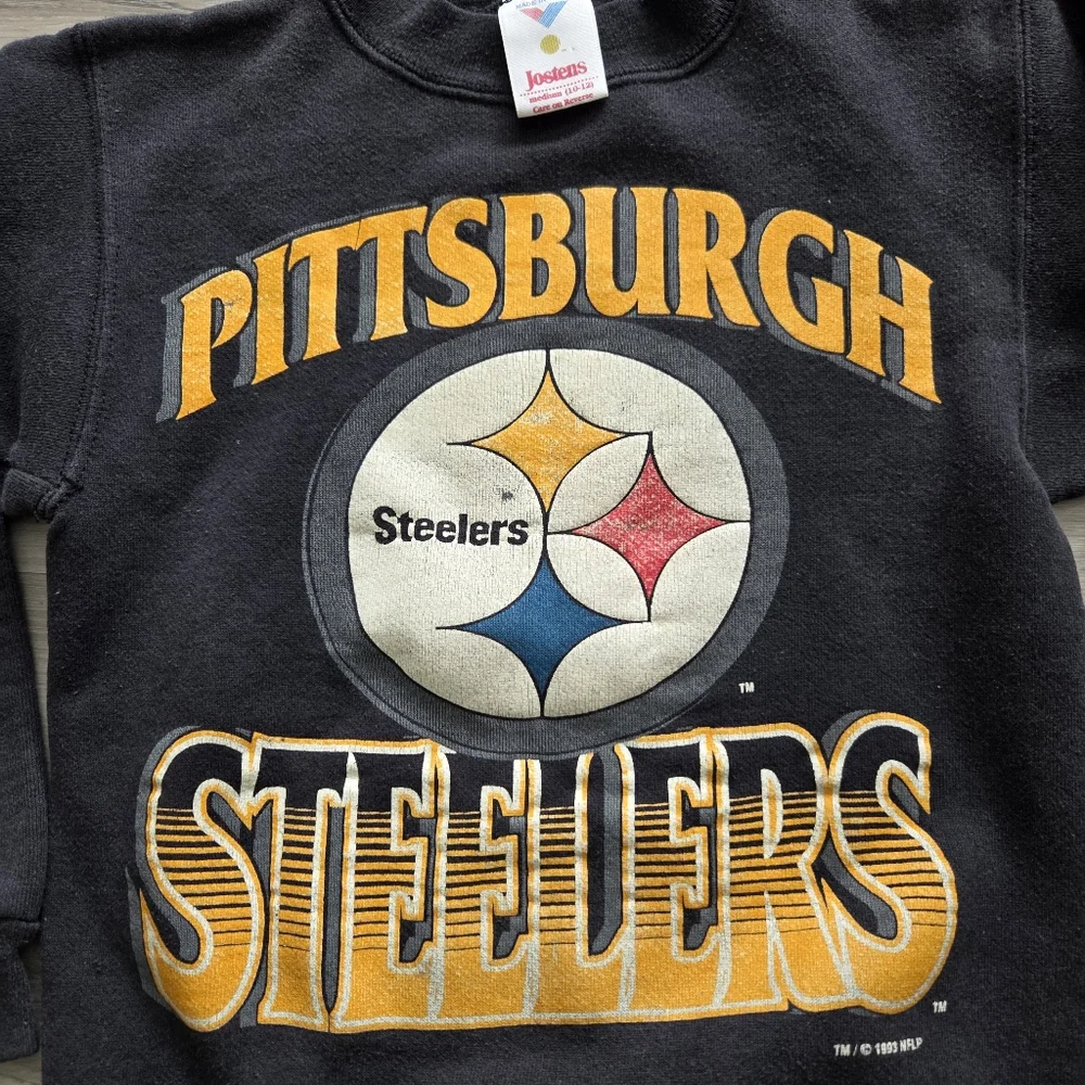 YOUTH‎ Vintage 1993 Pittsburgh Steelers Sweatshirt Black Crewneck M(10-12) USA